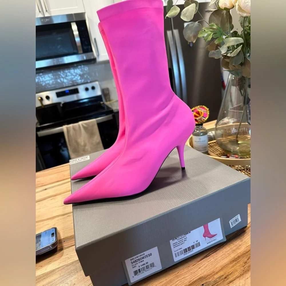 Balenciaga Knife Stretch Pointed Sock Bootie Heels Size 39 EU /9 US Fuchsia Pink - Picture 4 of 6